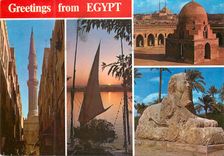CPM Cairo El Hossein Mosgue seen  from Khan Khalili Bazaar Sunset on the Nile Old Cairo The Citadel seen from Iba el Tou