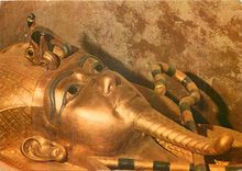 CPM Thebes Tomb of Tut Ankh Amun Kings mummmy in his actual Third Coffin