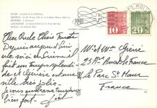 CPM Lac Leman Nyon le port et le chateau geneve le jet d'eau 130 m et le mont blanc 4810 m