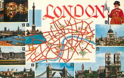CPM London Piccadilly Circus Houses of Parliament Buckingham Palace Tower of London Nelsons Column Yeomans Warder 