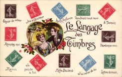 CPA Fantaisie Le langage des timbres Semeuses 