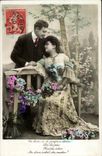 Fantaisie - couple - Au doux soleil du matin - Marthe Varlet - CPA 