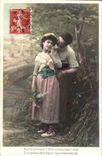 Fantaisie - couple - Aupres du moulin dans chantonnait l'onde Tu cueilais des fleurs ma sirene blonde - CPA 