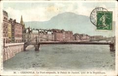 Isere - Grenoble - the Suspended bridge Law courts quay of the Republic - CPA
