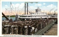 CPA Boat Ship Unloading knitting machine from the Mississippi To rivet Steamboats New Orleans