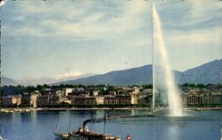 Swiss CPA Geneva the water jet and the Mount Blanc