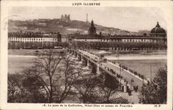Lyon-famous the bridge of Guillotiere Hospital and slope Fourviere- CPA