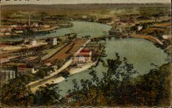 Lyon Panorama Illustrated-- Edition Stork CPA a confluence of the Rhone and the Saone