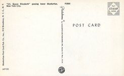 CPM SS Queen Elizabeth Passing Lower Manhattan New York City Bateau