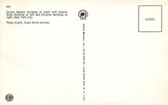 CPM United Nations Building at Night Wiht Empire State Building at Left and Crysler Buildingat Right New York City