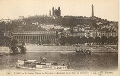 CPA Lyon La Saone Coteau de Fourviere et Ascenseur de la Tour de Fourviere Bateau Vegetaline