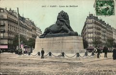 Paris - 14 - the Lion of Belfort - Bartholdi - Sculptor - Boulevard Raspail and Rue Denfert Rochereau - CPA