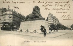Paris - 14 - the Lion of Belfort - Bartholdi - Sculptor - Boulevard Raspail and Rue Denfert Rochereau - CPA