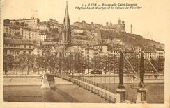 CPA Lyon Passerelle Saint Georges l'Eglise Saint Georges et le Coteau de Fouviere
