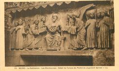 CPA Reims la Cathedrale les Bienheureux Detail du Tympan du Portail du Jugement Dernier 