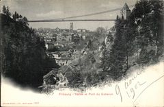 Swiss CPA Freiburg Valley and bridge of Gotteron
