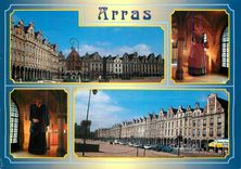 CPM Arras (Pas de Calais) La Grand place Les Geants d'Arras Colas et Jacqueline dans l'Hotel de Ville