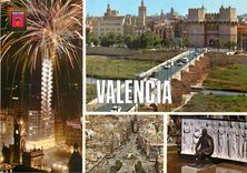 CPM Valencia Vista aurea Puente y Torres de Serranos Plaza del Caudillo