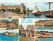 CPM Couleurs de Bretagne Saint Malo Cite Corsaire Le porte St Vincent et le Donjon le port de plaisance le grande porte