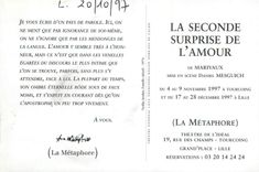 CPM La Seconde surprise de L Amour De Marivaux Muse En Scene Daniel Mesguich Du 4 au Novembre 1997 a tourcoing et du 17 