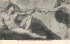 CPA Roma (Capella Sistina) Creazione dell'Uomo Dettaglo) Michelangelo