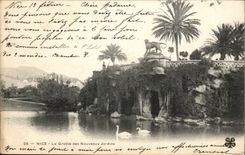 Nice - the Cave of the New Gardens - swan - lion - CPA