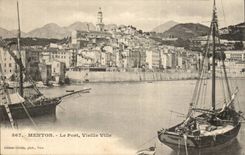 Menton - the Port and the Old City - boat - CPA