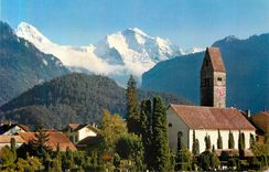 CPM Interlaken Kirche Unterseen mit Monch und Jungfrau