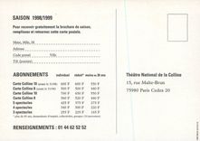 CPM Theatre National de la Colline Saison 1998 1999 Abonnez vous Rue Malte Brun Paris