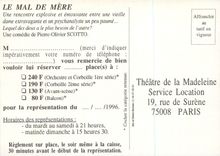 CPM Theatre de la Madeleine Le Mal de Mere Tsilla Chelton Pierre Olivier Scotto Albert Sarfati 