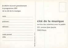 CPM Cite de la Musique Janvier 1995 Demandez le Programme Paris