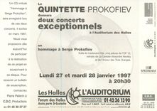 CPM Le Quintette Prokofiev donnera deux Concerts Exceptionnels a L'Auditorium des Halles