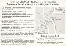 CPM Forum La Science et Nous Questions d'Environnement ma Ville notre Planete 8 9 10 11 Octobre 98 Espace Jacques Brel