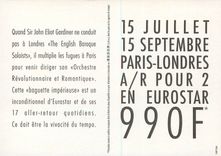 CPM London Paris d'un Seul Trait Theatre Chatelet Sir John Eliot Gardiner Eurostar Train