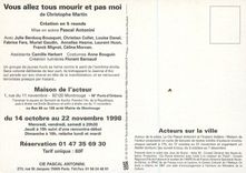 CPM Vous allez tous Mourir et pas Moi Compagnie Pascal Antonini Theatre Maison de l'acteur Montrouge