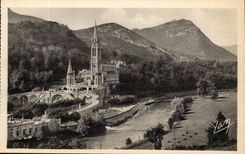 Lourdes - the Basilica and Gave - CPA