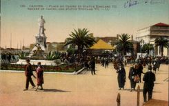 Cannes CPA Places casino and Statue Edouard VII