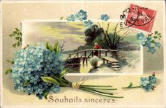Phantasie - aufrichtige Wunsche - Brucke - Blume - CPA