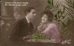Fantaisie - Couple - L'amour et la source limpide Ou s'abreuse le coeur avide - CPA 