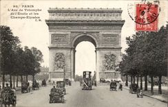 Paris CPA L'arc de TRiomphe de L'etoile et les champs elysees (tramway)