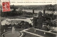 Paris CPA panorama du jardin des Tuileries et de la rue de Rivoli