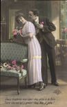 CPA FAntaisie Couple DEpuis longtemps mon coeur vous aime a la folie 