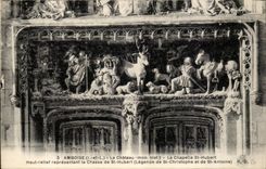 Amboise CPA Le chateau La chapelle St Hubert Haut relief representant la chasse de St Hubert (St christophe et antoine)