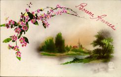 CPA Fantasy Flowers Village Happy New Year