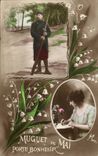 CPA Fantasy Woman and soldier (military lily of the valley militaria) Lily of the valley of May Gate happiness
