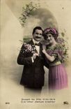 CPA Fantaisie Couple Unissons nos ames et nos coeurs et de l'amour chantons le bonheur