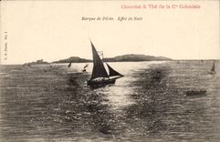 Boat of sin CPA Night effect (publicity Chocolate and The D colonial ela Co)