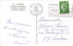 Lourdes MODERN CARD the cave and the basilica