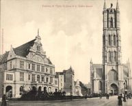 Two Part Card Panorama of the church St Bavon and the Flemish theater