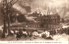 Saint Cloud CPA l'incendie du chateau par les Prussiens 13 octobre 1870